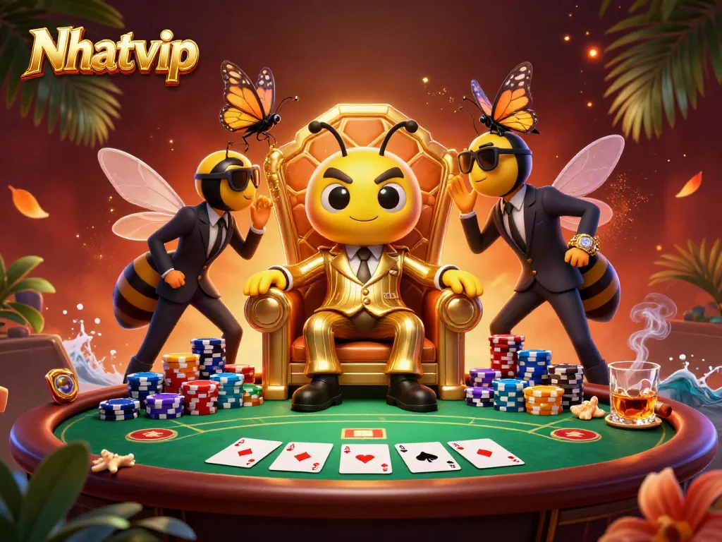 Nhatvip brings card gaming to life in a vibrant casino scene with a bumblebee mob boss.