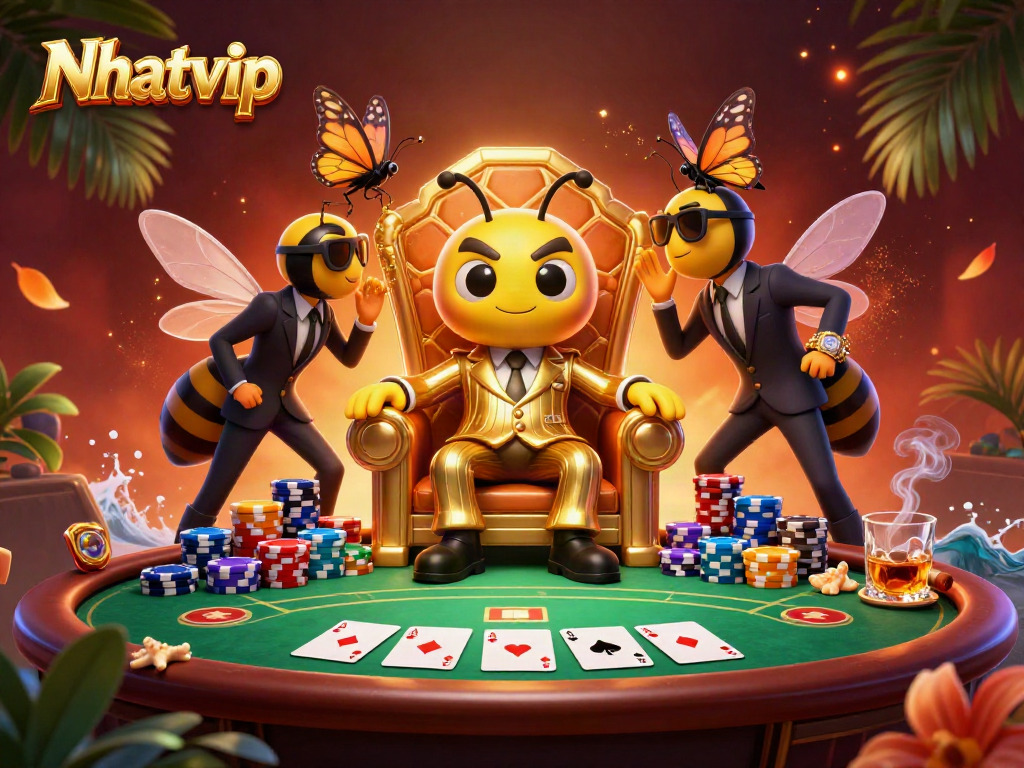 Nhatvip brings card gaming to life in a vibrant casino scene with a bumblebee mob boss.