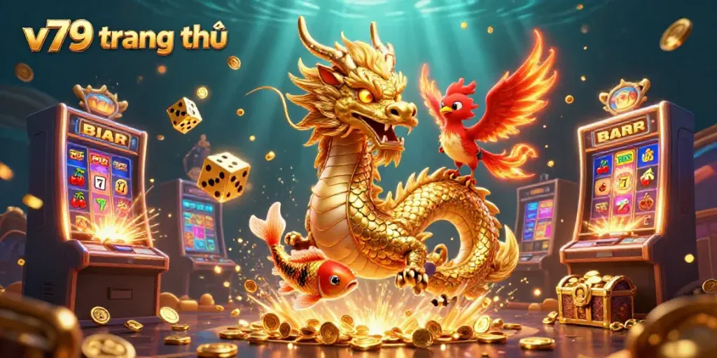 Experience vibrant gaming excitement with v79 trang chủ featuring a majestic dragon, phoenix, and golden koi.