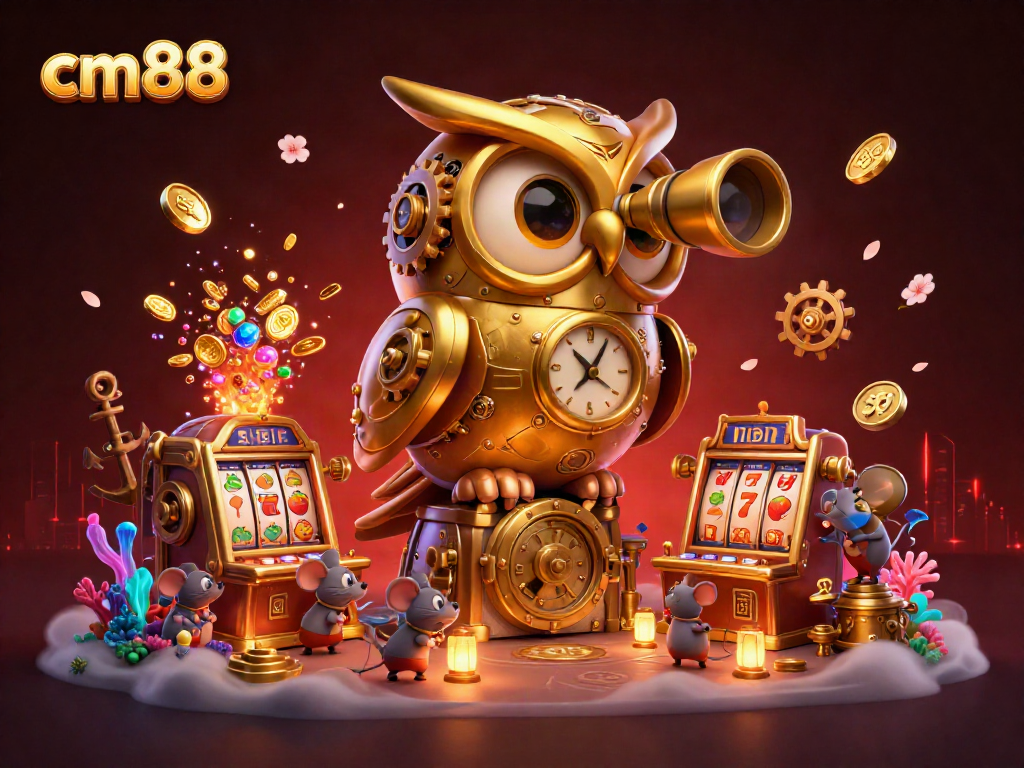 Experience cm88's exciting slot machines with a golden owl and energetic gameplay in a vibrant casino.