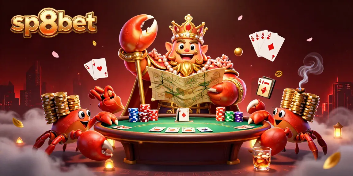 Engage in thrilling poker action with SP8BET’s golden crab emperor leading the game with rich casino elements.