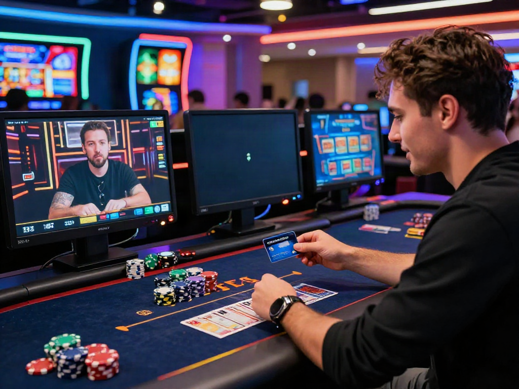 Player enjoying amex casinos with a live dealer game and vibrant atmosphere