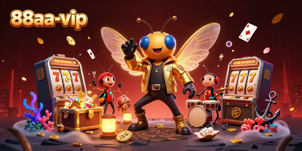 Engage in exciting gameplay and promotions at 88aa-vip with vibrant 3D illustrated characters and casino elements.