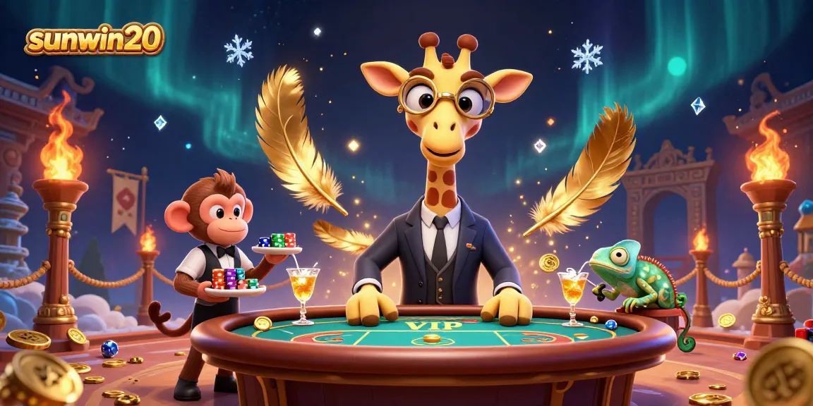 Experience the thrills of sunwin20 with this vibrant 3D casino illustration showcasing playful characters in a dynamic gaming scene.
