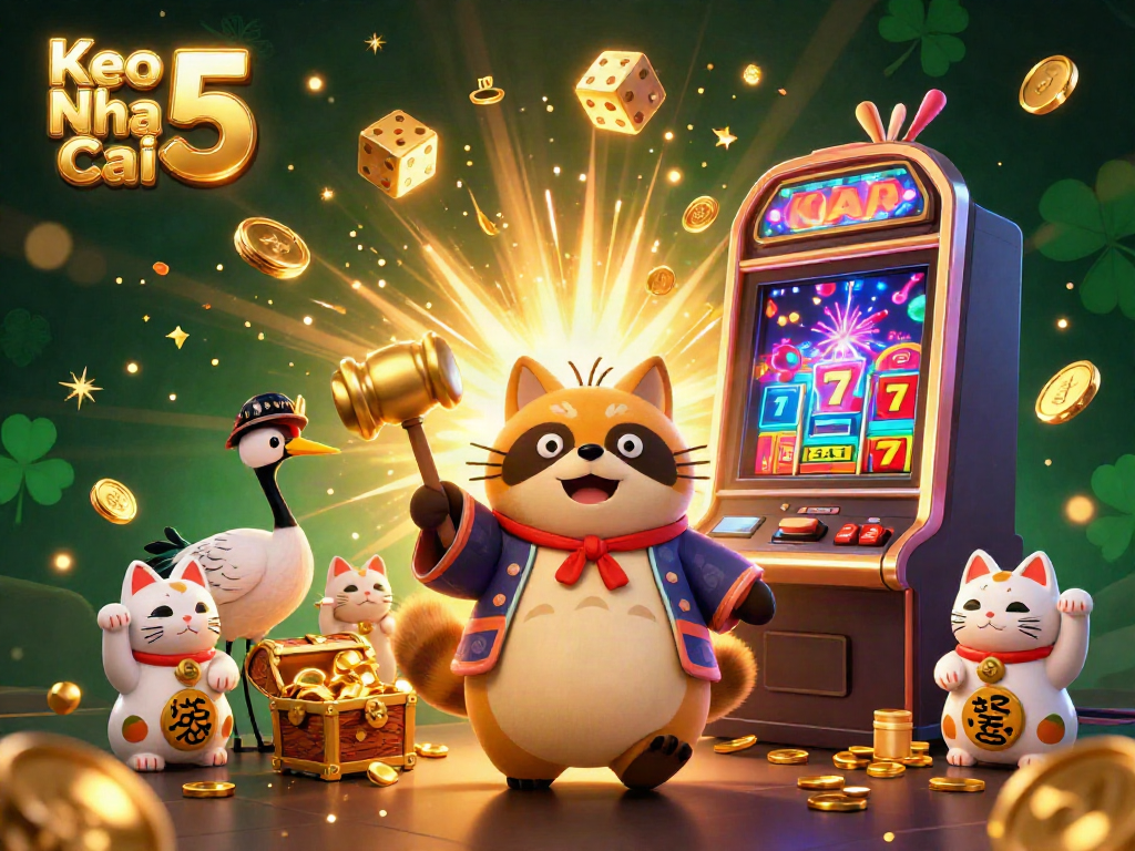 Experience the vibrant action of Keo Nha Cai 5 at a busy casino scene with animals celebrating wins.