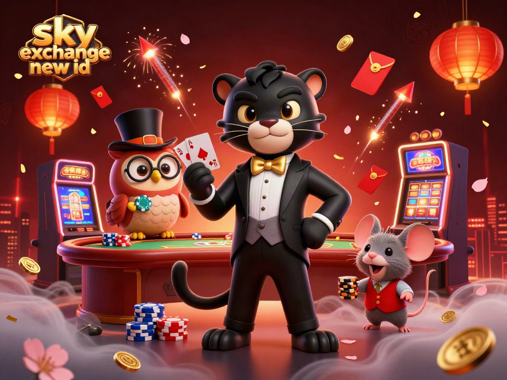 Engage in thrilling action with the sky exchange new id, as a stylish black panther deals cards in an energetic casino scene.
