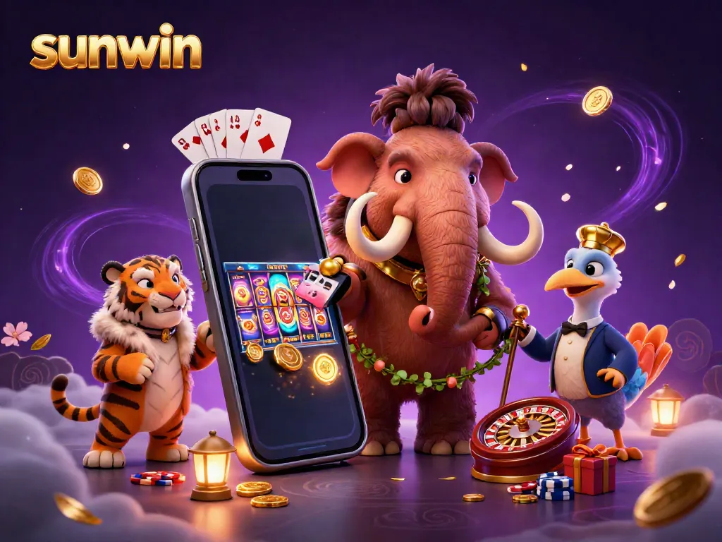 Engage with sunwin's vibrant casino world featuring a woolly mammoth bouncer and a saber-tooth tiger