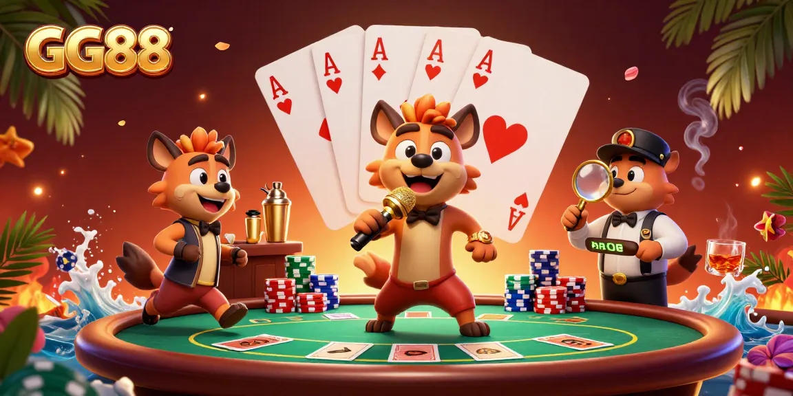 Join the fun at GG88's casino with hyenas running the show and plenty of poker excitement