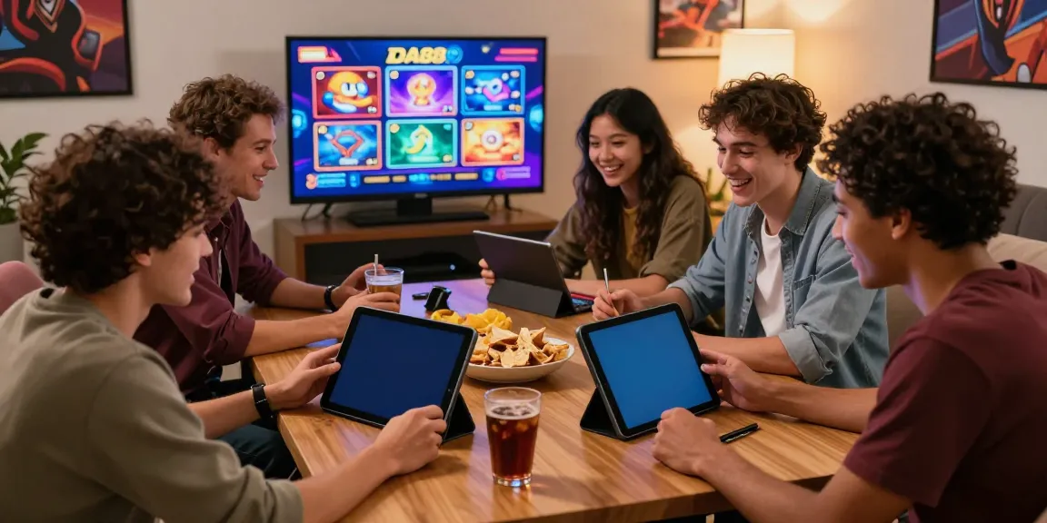 Engaged friends enjoying slot games at DA88's online platform, highlighting a vibrant digital gaming environment.