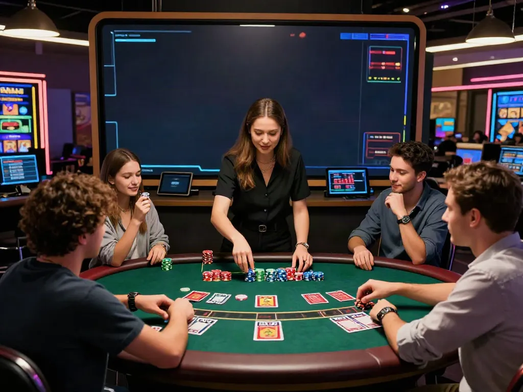Exciting online casino experience with diverse players enjoying bonus sans depot casino games in a vibrant environment.