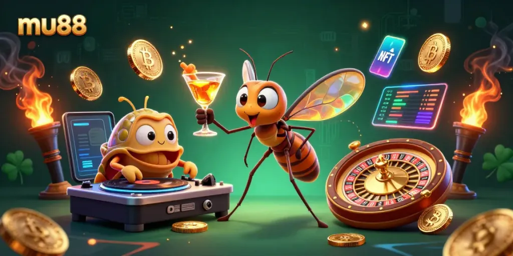 Experience thrilling gameplay with mu88 in this vibrant casino scene featuring unique characters and digital elements.