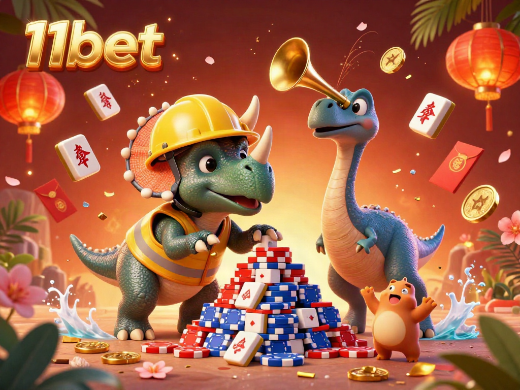 Experience the excitement of 11bet with colorful casino elements in this lively illustration.
