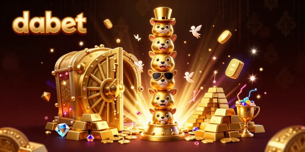 Experience thrilling gameplay at dabet with 3D cartoon totem pole and vibrant casino treasures.