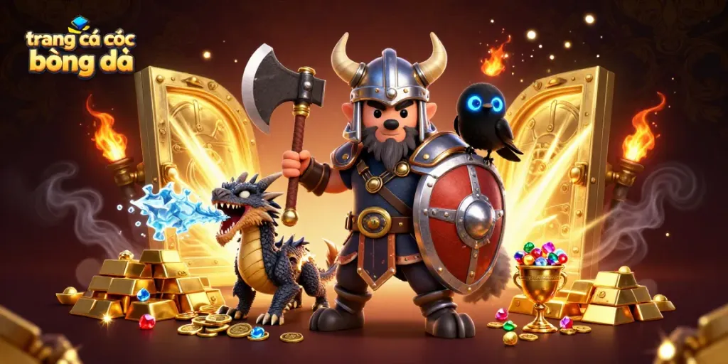 Engage in thrilling action at trang cá cược bóng đá with Viking warriors and golden treasure.