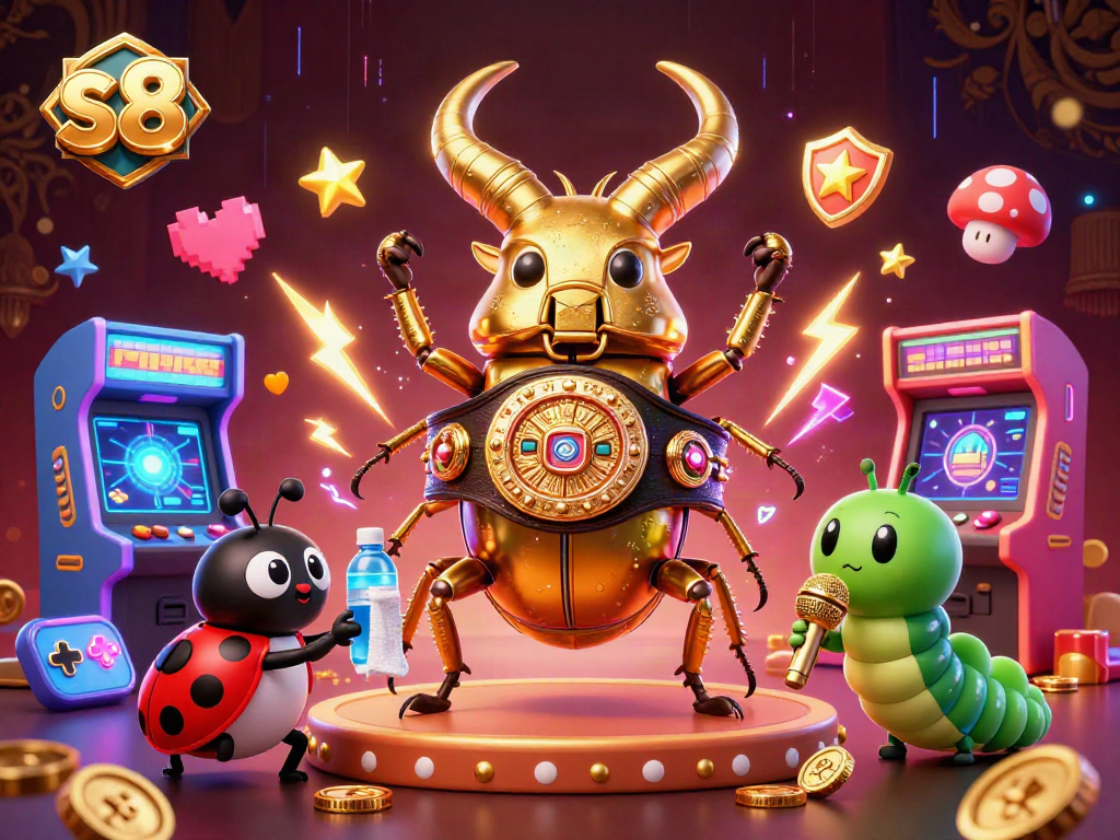 S8’s thrilling gaming world, featuring colorful characters and dynamic casino elements showcasing vibrant gameplay.