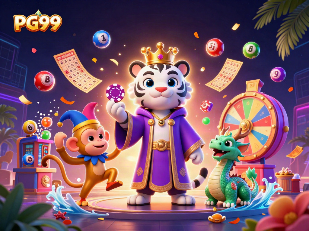 Join the PG99 gaming experience with vibrant characters and dynamic casino elements.