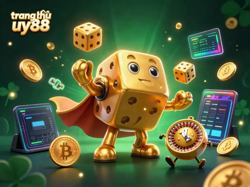 Experience thrilling gaming at trang chủ uy88 with golden dice and vibrant crypto elements.