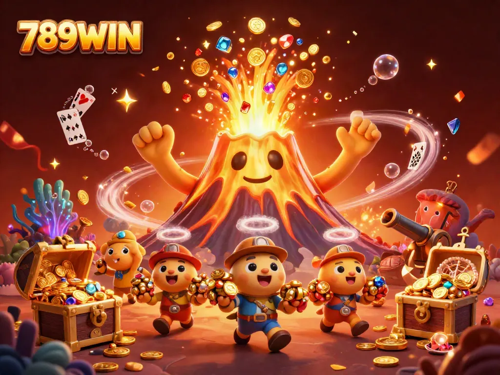 Experience winning moments in an action-packed 789WIN casino scene with treasures raining down.