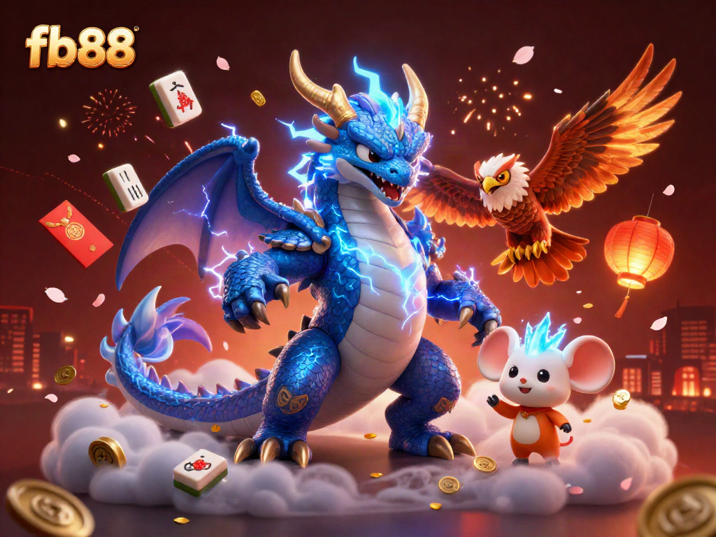 Experience thrilling gameplay with fb88's electric ambiance, featuring vibrant dragons, lanterns, and festive elements!