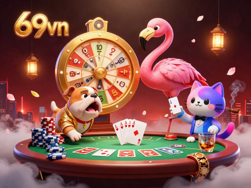 Engage with 69vn's exciting animated casino game scene featuring vibrant characters and dazzling elements.