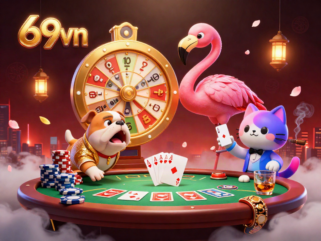 Engage with 69vn's exciting animated casino game scene featuring vibrant characters and dazzling elements.