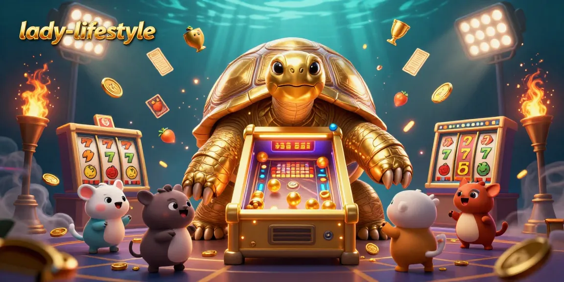 Lady-Lifestyle mit großem Spielautomaten, wo Tiere spielen und Glücksprodukte fliegen.