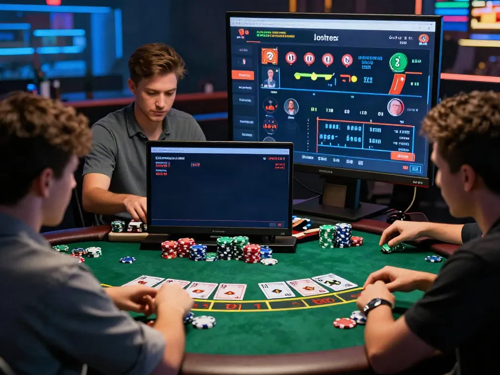 Engaging scene of players enjoying blackjack en ligne at a digital casino table.