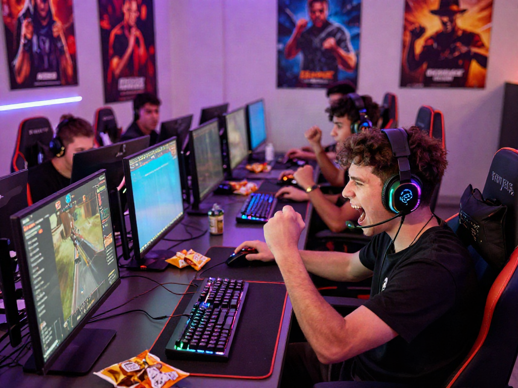 Excited gamers celebrating a victory in esports at KU88