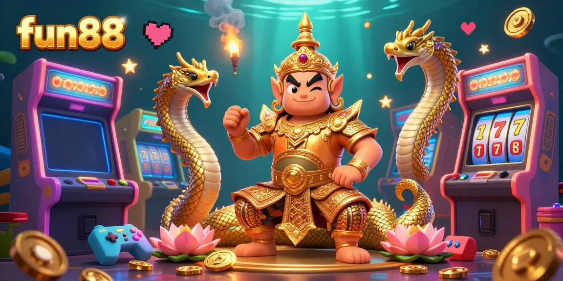 Experience fun88's vibrant gaming excitement with a lively 3D guardian scene full of joyful casino-themed elements.