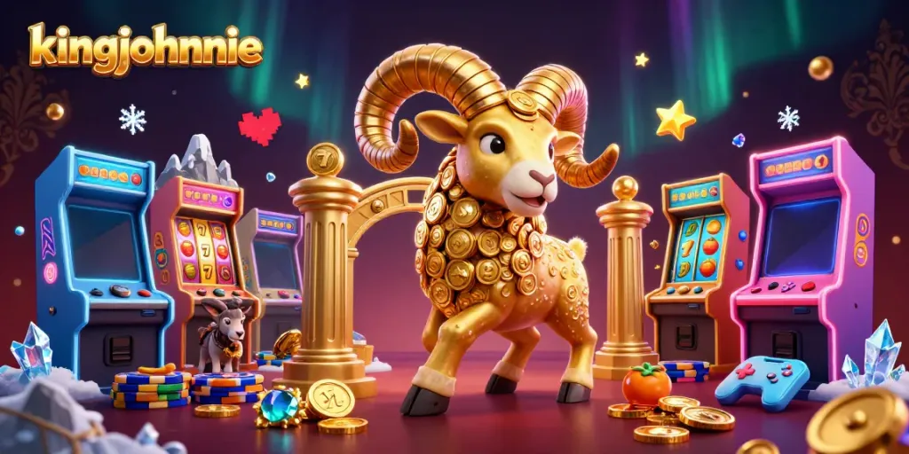 Experience the thrill of kingjohnnie with a golden ram charging through dynamic slot reels.