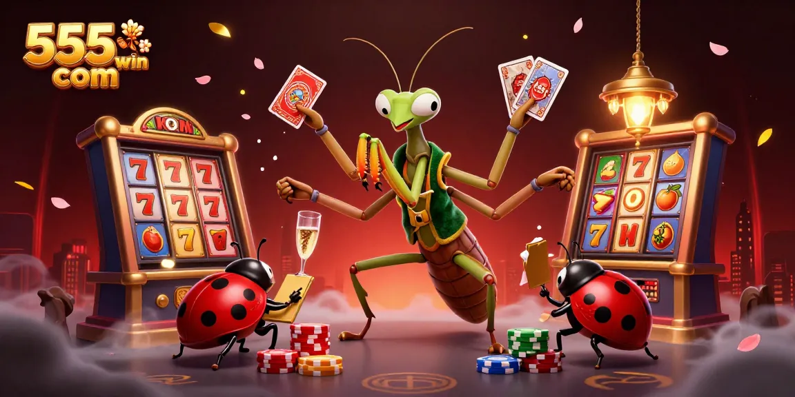 Engage with exciting wins at 555win com, featuring dynamic characters enjoying casino thrills.
