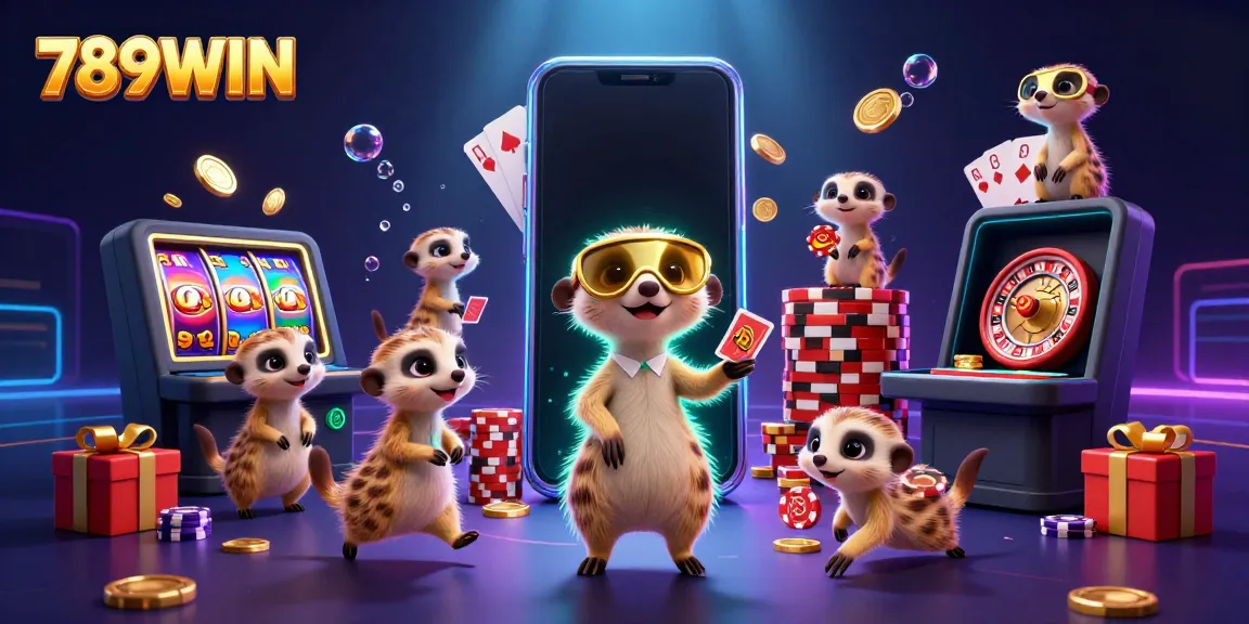 Experience the thrilling casino world with 789WIN's animated meerkat characters engaging in exciting games.