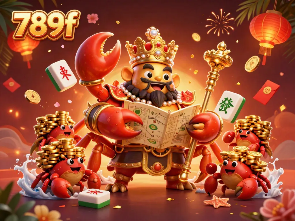 Engage with thrilling gaming at 789f with a majestic crab emperor overseeing vibrant casino elements.