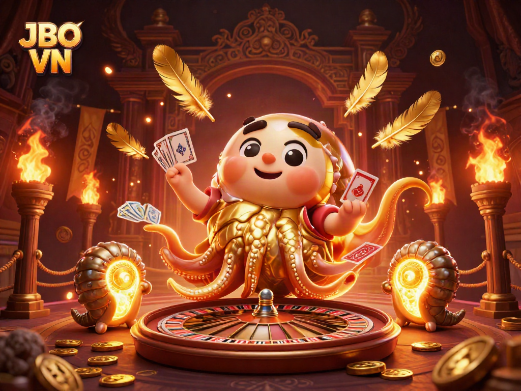 Engage with thrilling gameplay at JBO VN, featuring a vibrant 3D scene of a nautilus roulette wheel and glowing companions.