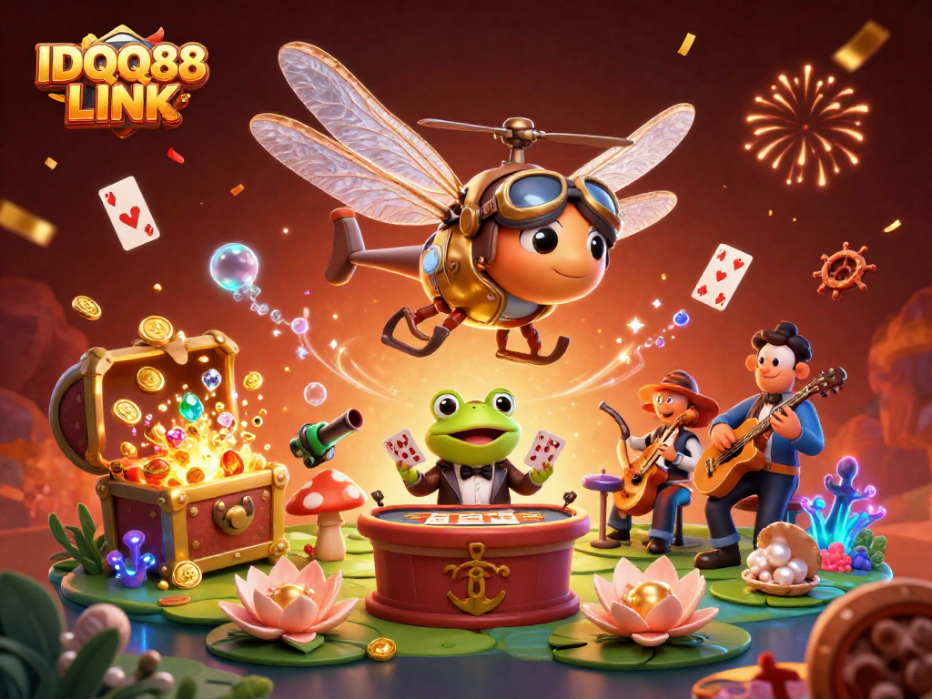 Experience the fun with IDQQ88 LINK at an exciting lily pad casino featuring unique characters!