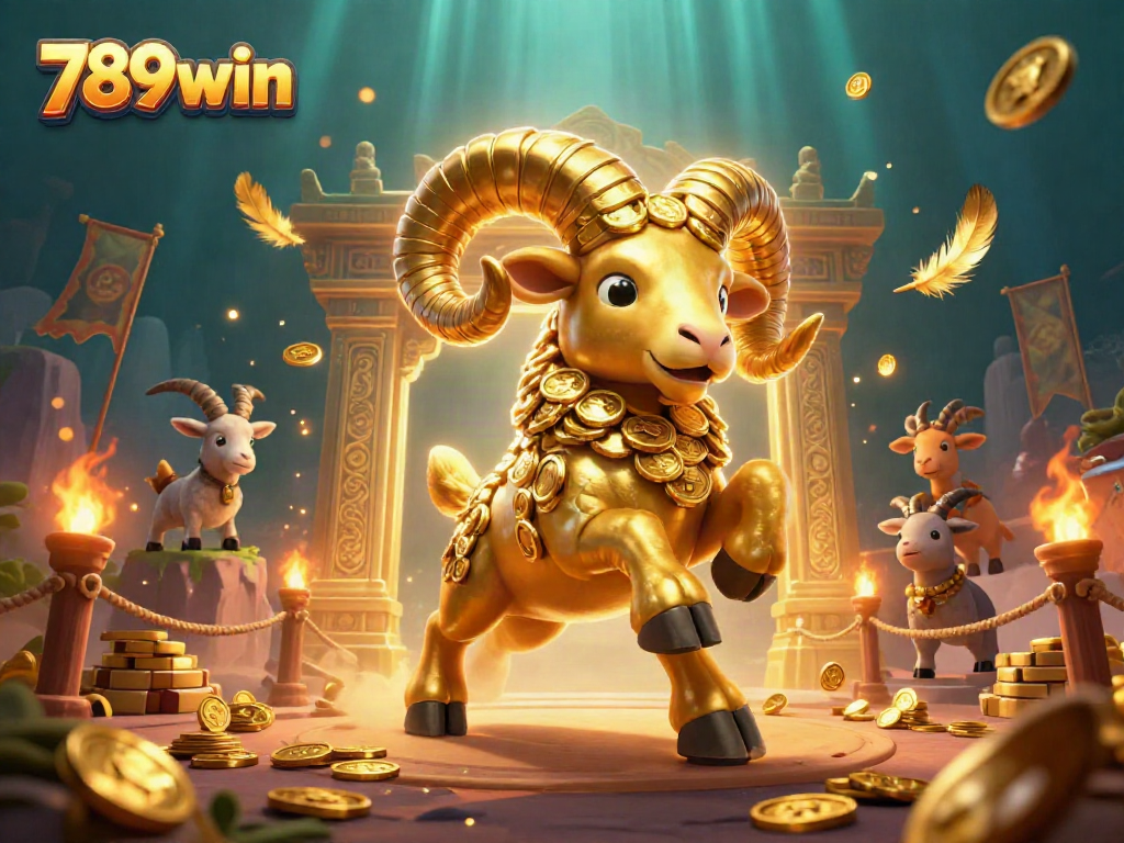 Engage with the vibrant 789win casino scene featuring a golden ram and dynamic game elements.