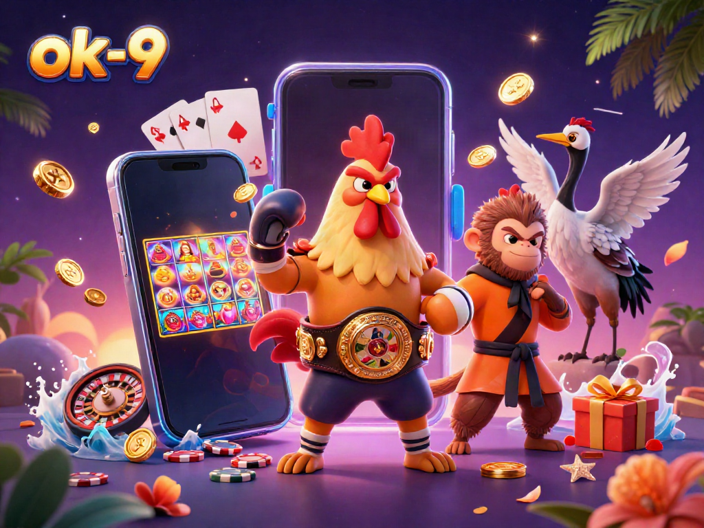 Engage in thrilling gameplay at ok-9 with our vibrant casino scene featuring exciting game elements and iconic characters.