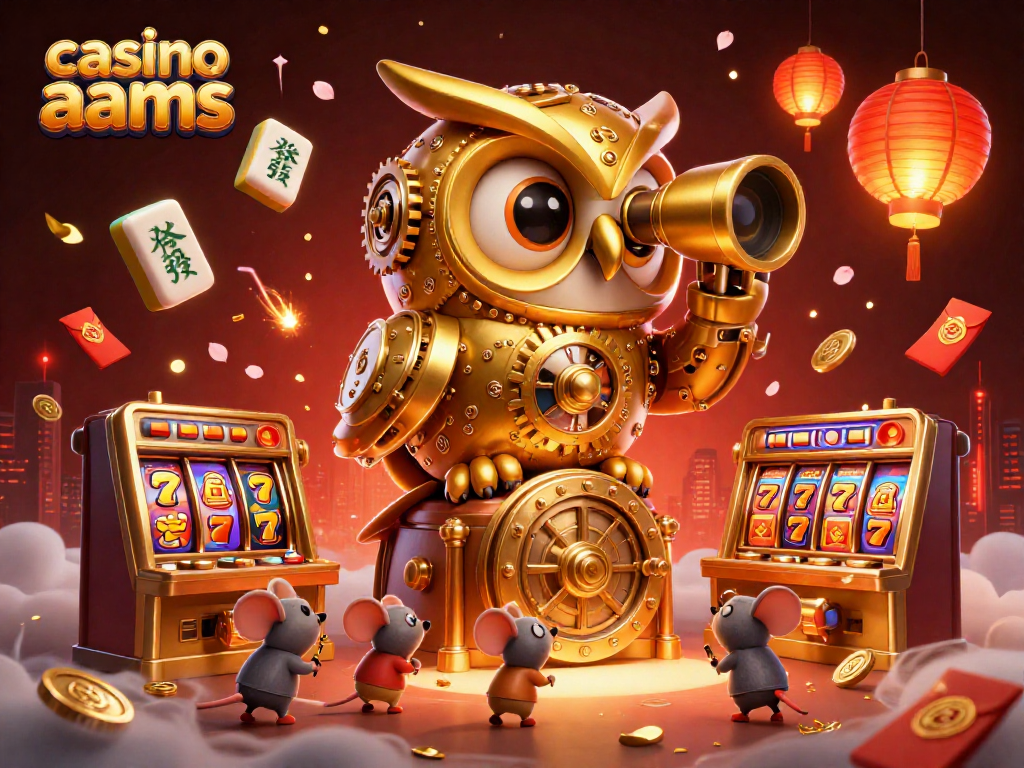 Giocando in un casino non aams con un gufo dorato tra slot e simboli fortunati.