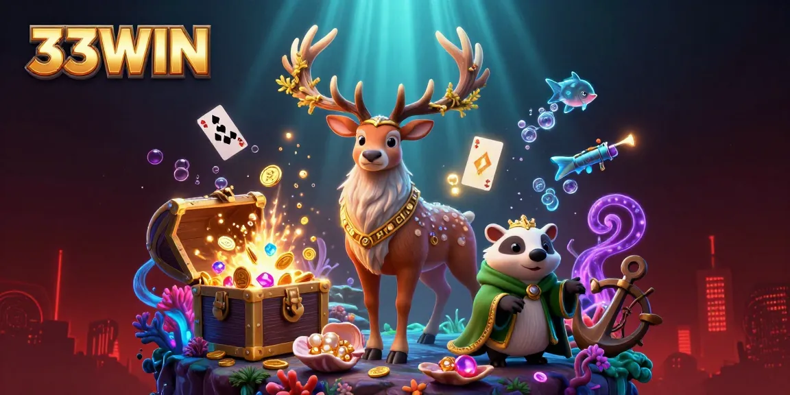 Experience vibrant gaming at 33WIN with enchanting characters and casino-themed elements.