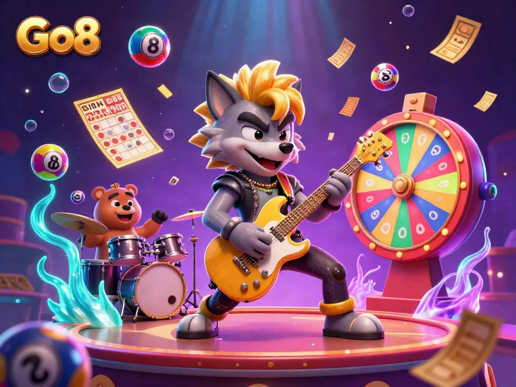 Experience Go8's thrilling casino atmosphere with rocking characters and dynamic gaming elements.