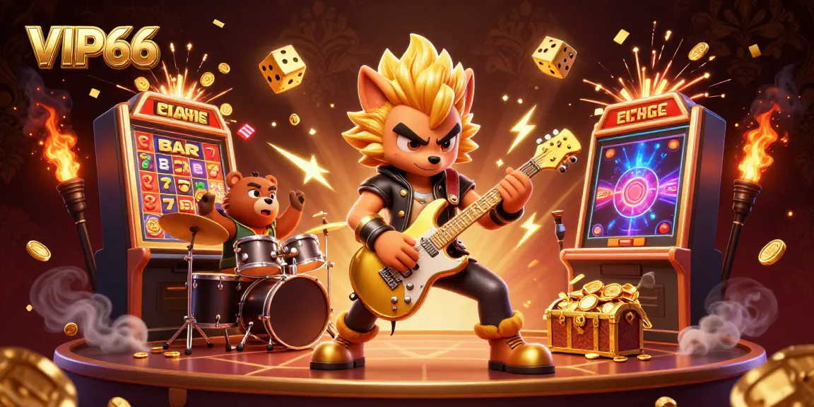 Experience the excitement of VIP66 with a lively 3D scene featuring dynamic characters and casino elements.