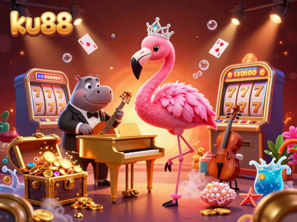 Experience the thrill of ku88 with vibrant characters, slot machines, and dynamic casino action.