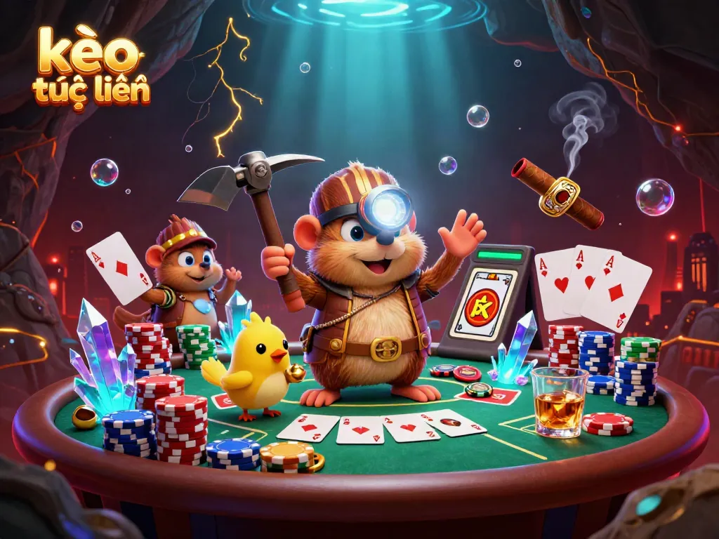 Engage with kèo trực tuyến while a treasure hunter mole explores a vibrant 3D casino scene.