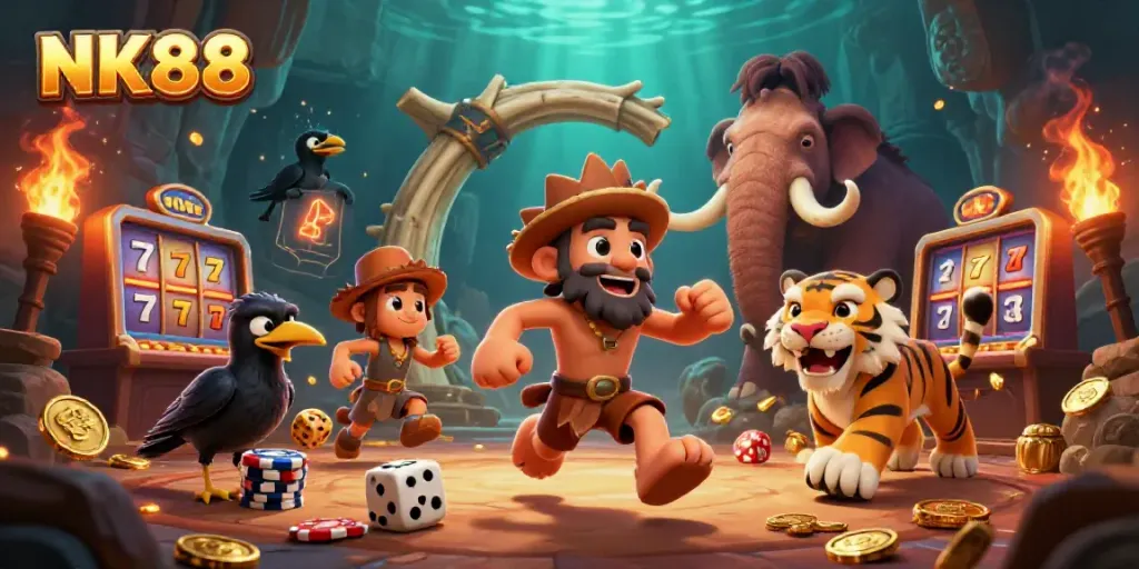 Experience thrilling gameplay at NK88's prehistoric casino with dynamic slots and engaging characters.