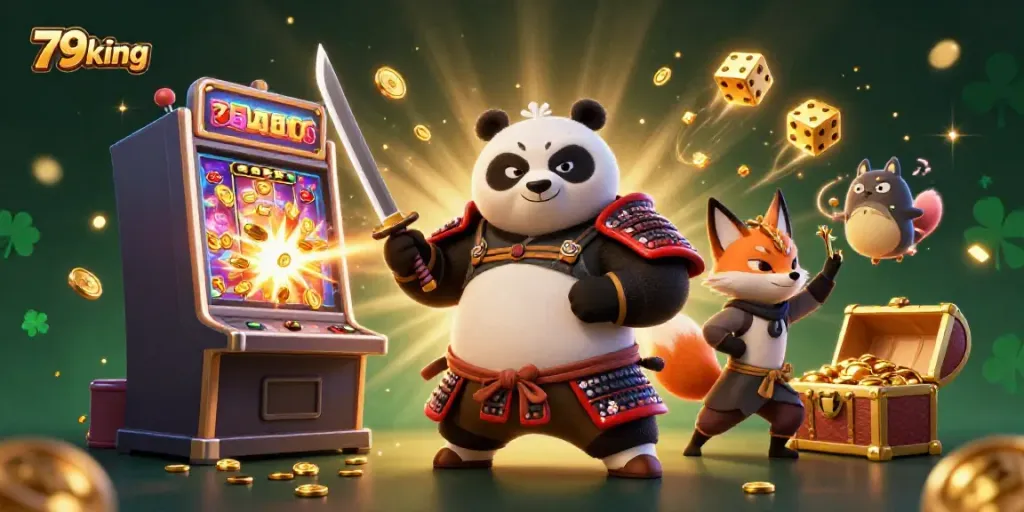 Experience gaming excitement with 79king as fierce characters encounter a jackpot explosion in vibrant detail.