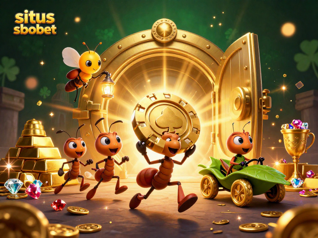 Experience the excitement of winning at situs sbobet in this animated heist scene featuring ants and treasure.
