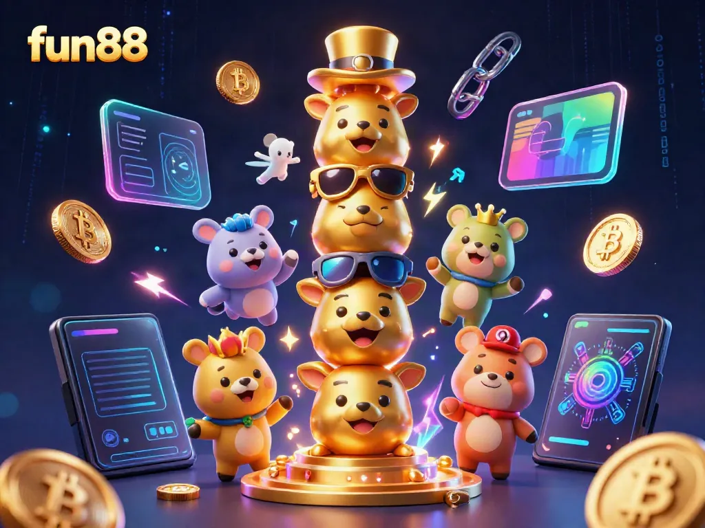 Engage with fun88 through vibrant casino-themed 3D illustration featuring golden totem with casino elements.