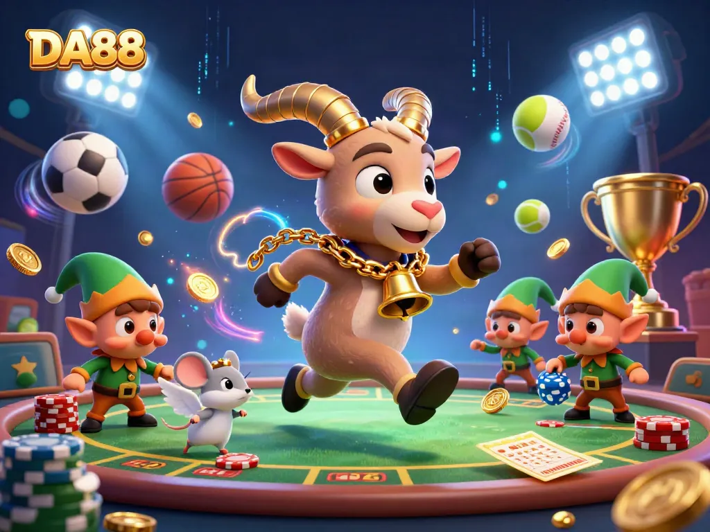 Engage in thrilling sports action at DA88's vibrant casino with dynamic characters and gaming elements.