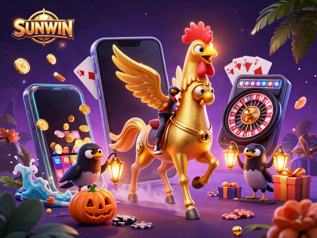 Experience thrilling gameplay with SUNWIN as a golden rooster in an enchanting casino atmosphere.