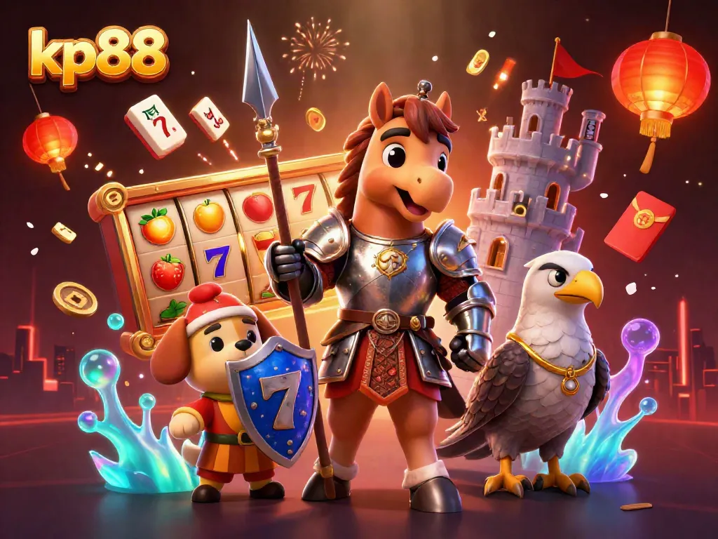 Experience thrilling gaming at kp88 with knights, magical symbols, and rich casino elements.